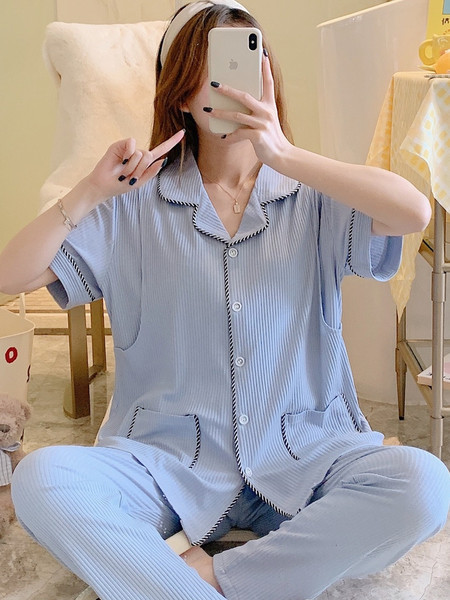 Ženska prugasta dvodijelna pidžama za trudnice