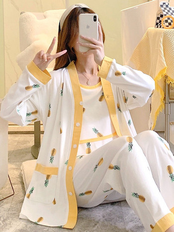 Памучна пижама сет от три части за бременни