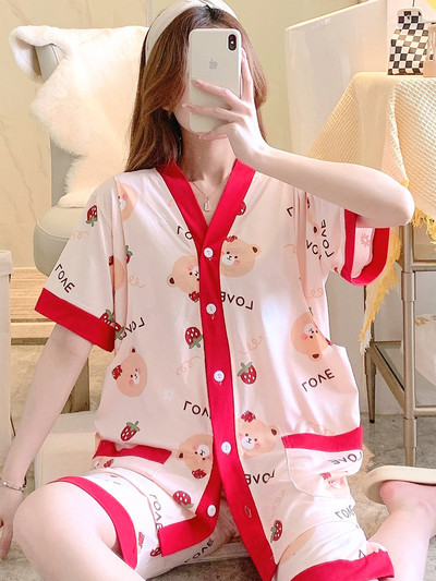 Нов модел пижама за бременни с апликация копчета и джобове