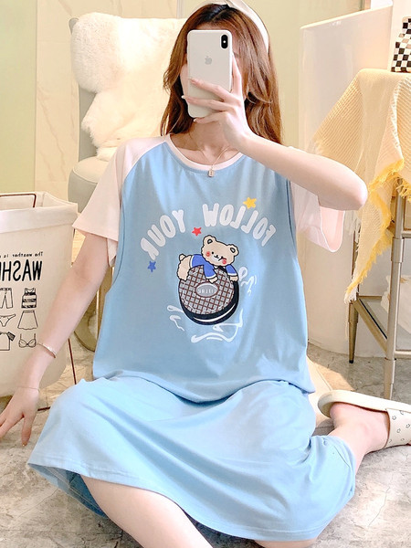 Ženska spavaćica za trudnice s printom u boji