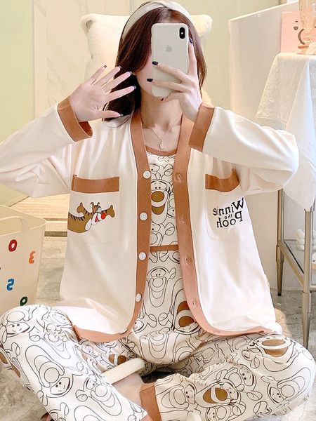 Βαμβακερό σετ  σε τρία μέρη - πιτζάμες και μπουρνούζι κατάλληλο για εγκύους