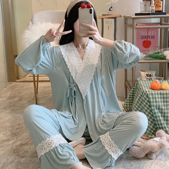 Дамска пижама от две части с дантела за бременни