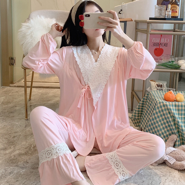 Ženska dvodijelna čipkasta trudnička pidžama