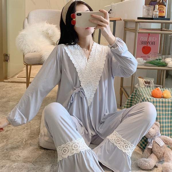 Ženska dvodijelna čipkasta trudnička pidžama