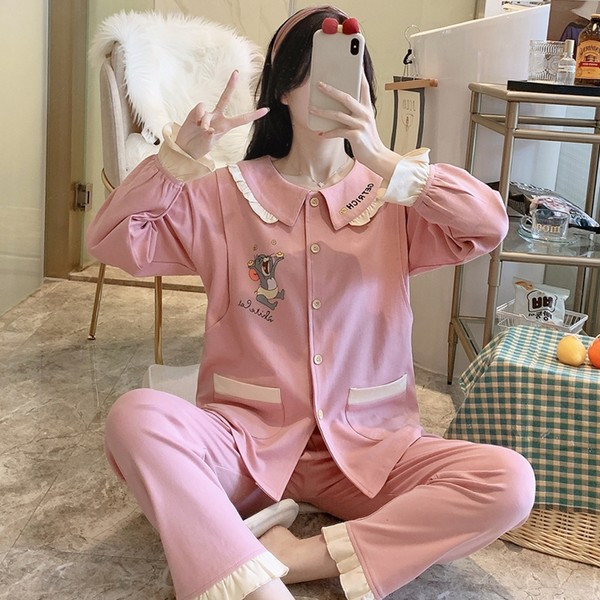 Pamučna trudnička pidžama dugih rukava