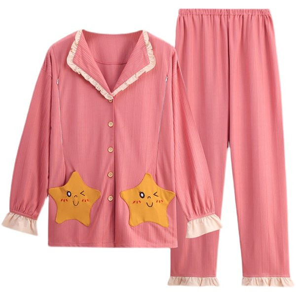 Pamučna trudnička pidžama dugih rukava