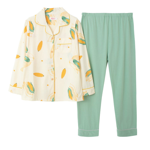 Pamučna trudnička pidžama s gumbima i ovratnikom