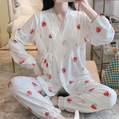 Γυναικείες βαμβακερές πιτζάμες εγκυμοσύνης με γιακά και κουμπιά