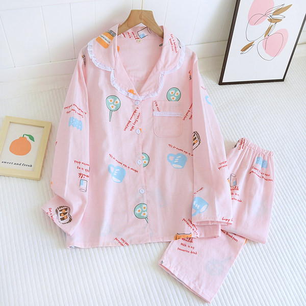 Novi model ženske pidžame sa printom i čipkom - dva komada