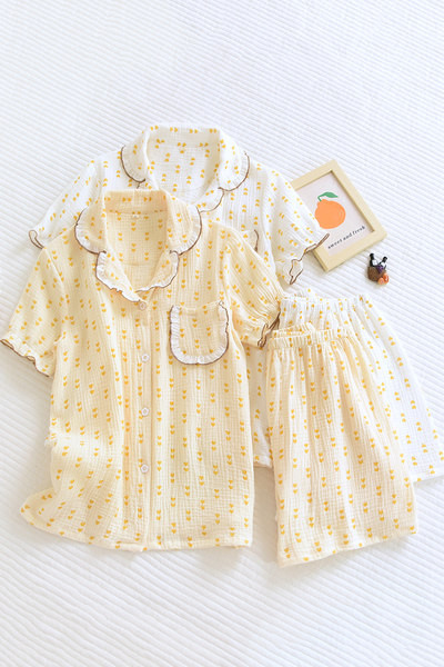 Pamučna dvodijelna ljetna pidžama s gumbima