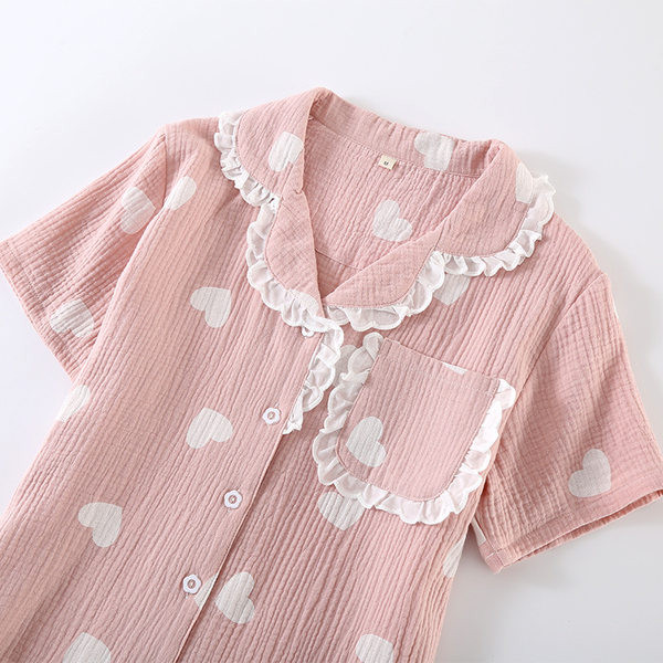 Ljetna pamučna pidžama s čipkom i gumbima