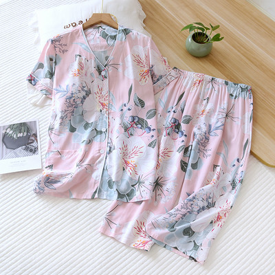 Νέο μοντέλο γυναικεία πιτζάμες μπλούζα με κουμπιά με πάτο 3/4