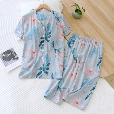 Νέο μοντέλο γυναικεία πιτζάμες μπλούζα με κουμπιά με πάτο 3/4