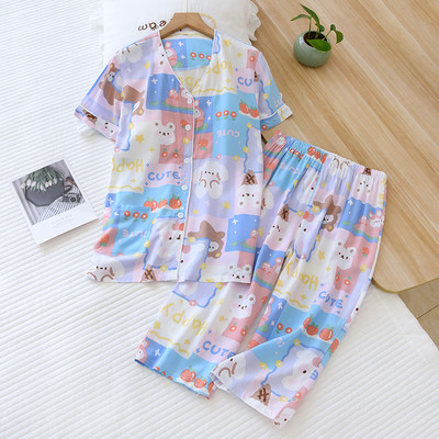 Νέο μοντέλο γυναικεία πιτζάμες μπλούζα με κουμπιά με πάτο 3/4