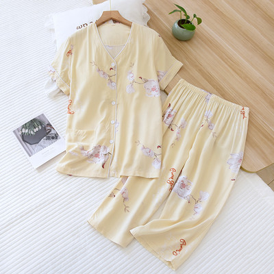 Νέο μοντέλο γυναικεία πιτζάμες μπλούζα με κουμπιά με πάτο 3/4