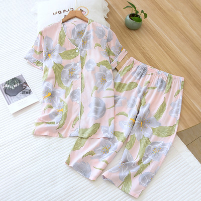 Νέο μοντέλο γυναικεία πιτζάμες μπλούζα με κουμπιά με πάτο 3/4