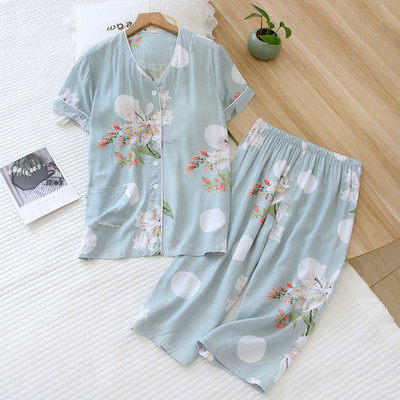 Νέο μοντέλο γυναικεία πιτζάμες μπλούζα με κουμπιά με πάτο 3/4