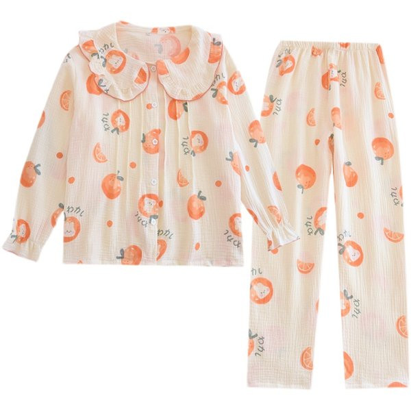 Pamučna pidžama s ovratnikom i kovrčama