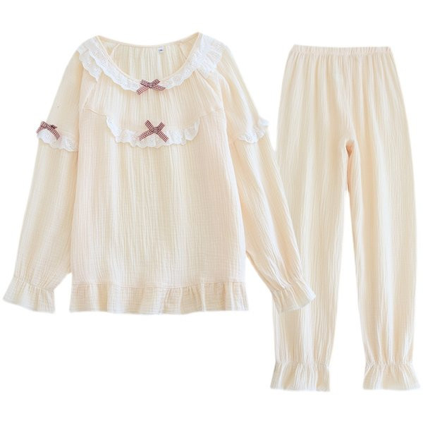 Нов модел дамска пижама от две части с дълъг ръкав и панделка 