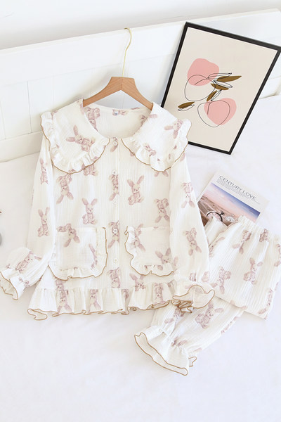 Γυναικείες βαμβακερές πιτζάμες με βολάν