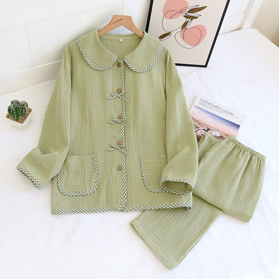 Едноцветна дамска пижама с панделки -две части