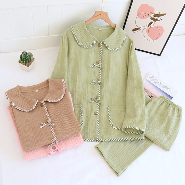 Едноцветна дамска пижама с панделки -две части