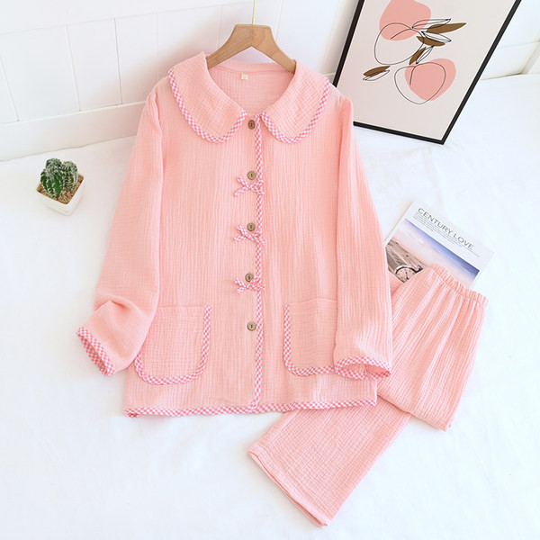 Едноцветна дамска пижама с панделки -две части