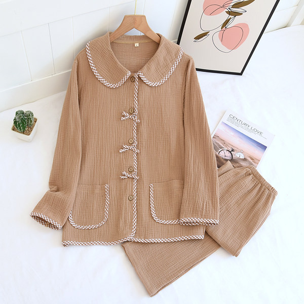 Едноцветна дамска пижама с панделки -две части