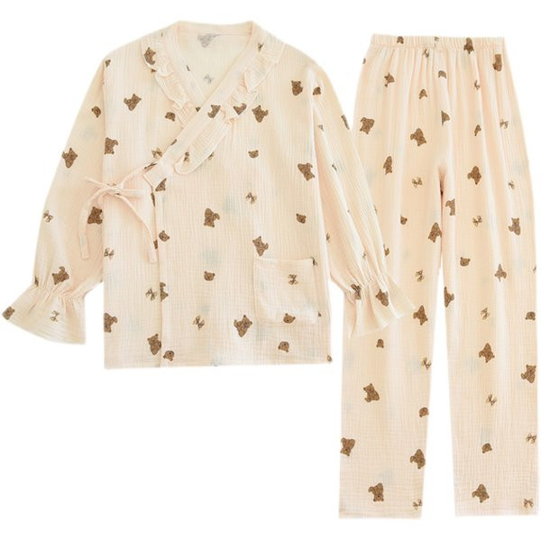 Ženska pamučna pidžama s kovrčama i asimetričnim kopčanjem