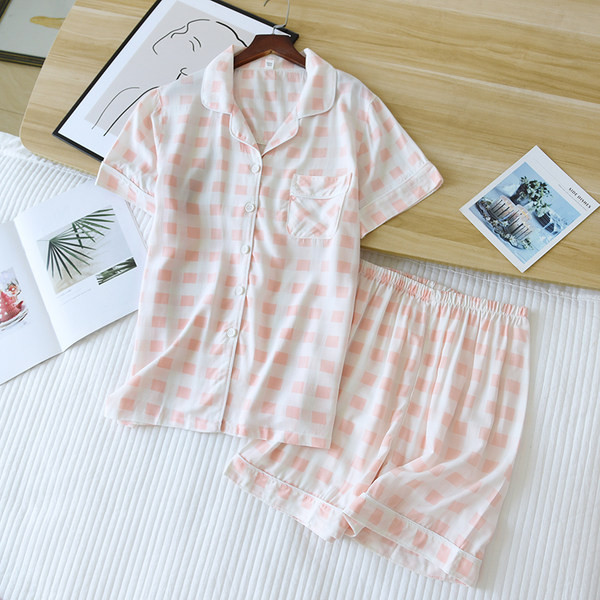 Ljetna karirana dvodijelna pidžama za žene