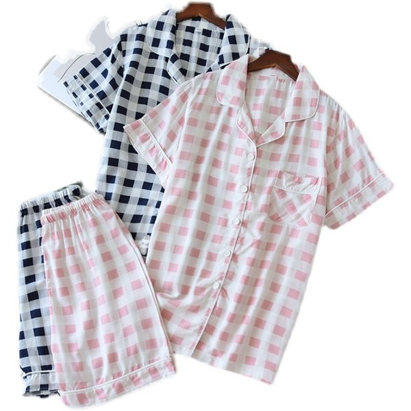 Ljetna karirana dvodijelna pidžama za žene