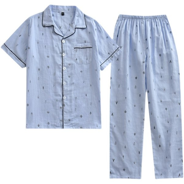 Vasarinė pižama trumpomis rankovėmis su sagomis ir kišene