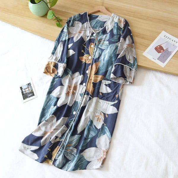 Γυναικείο καλοκαιρινό νυχτικό με μυτερή λαιμόκοψη και μανίκια 3/4