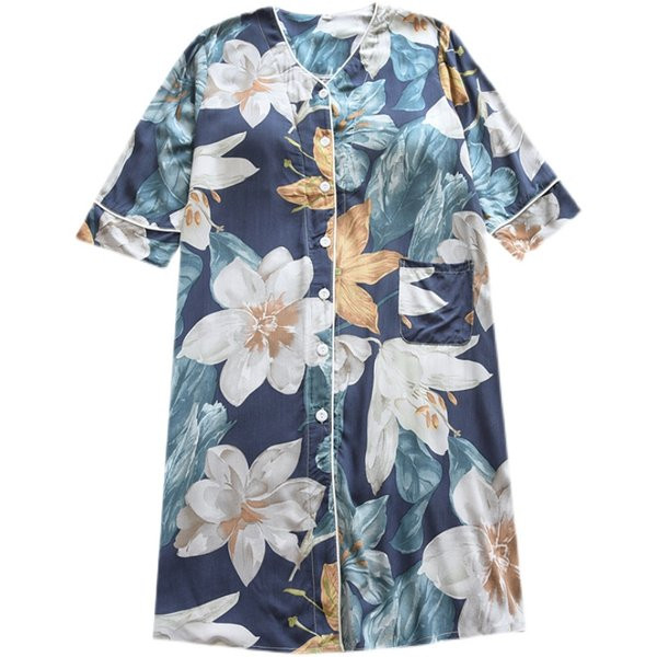 Γυναικείο καλοκαιρινό νυχτικό με μυτερή λαιμόκοψη και μανίκια 3/4