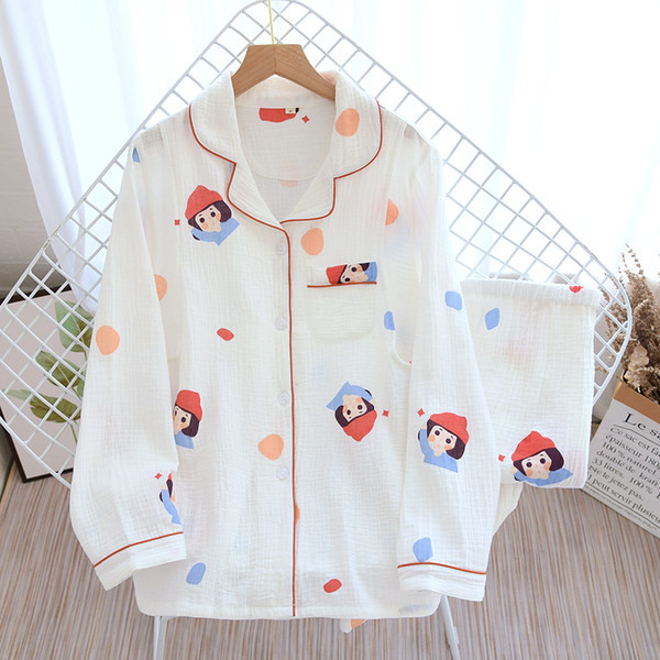 Βαμβακερές πιτζάμες με μακριά μανίκια και κουμπιά