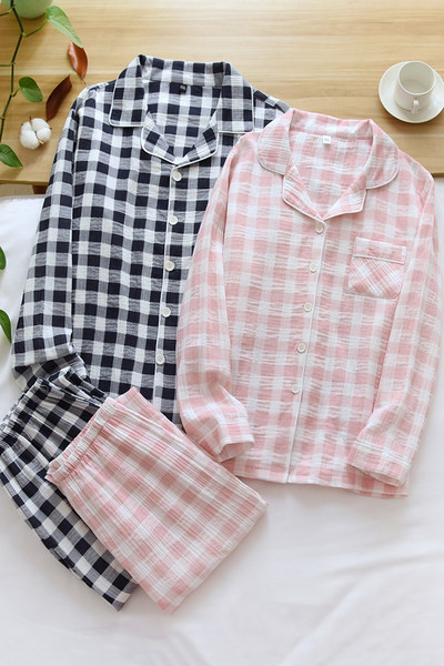 Karirana pamučna pidžama na kopčanje