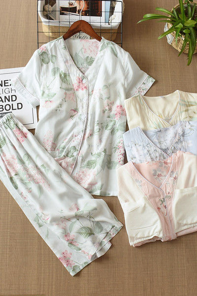 Set pijama dama model nou din doua piese cu model floral