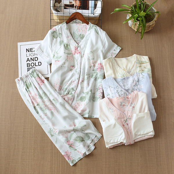 Set pijama dama model nou din doua piese cu model floral