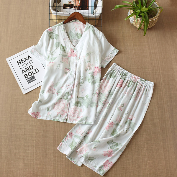 Set pijama dama model nou din doua piese cu model floral