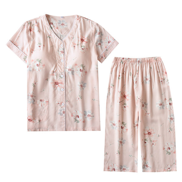 Set pijama dama model nou din doua piese cu model floral