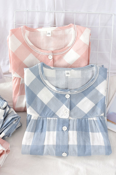 Ženska dvodijelna karirana pidžama s ovalnim izrezom