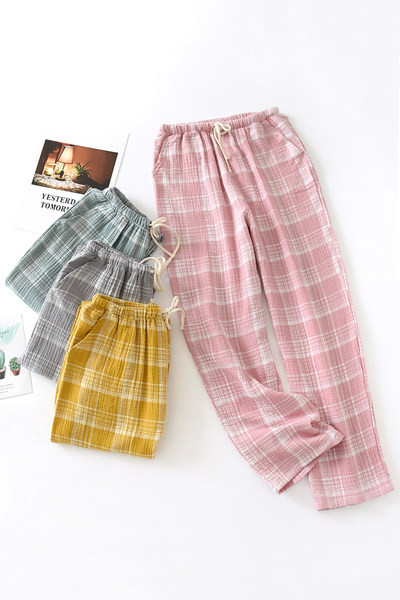 Дамско памучно  карирано долнище на пижама с връзки