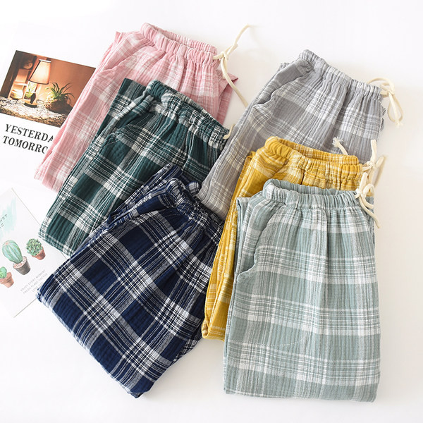 Дамско памучно  карирано долнище на пижама с връзки