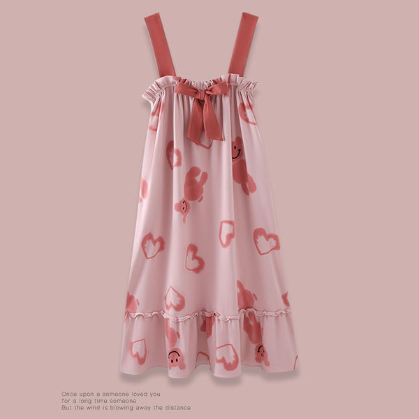 Γυναικείο βαμβακερό νυχτικό με φαρδιές τιράντες και κορδέλα