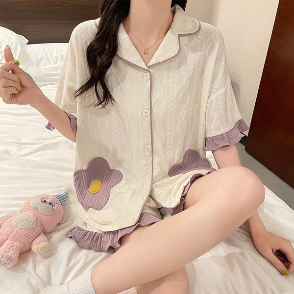 Ženska ljetna pidžama s vezom i 3/4 rukavima