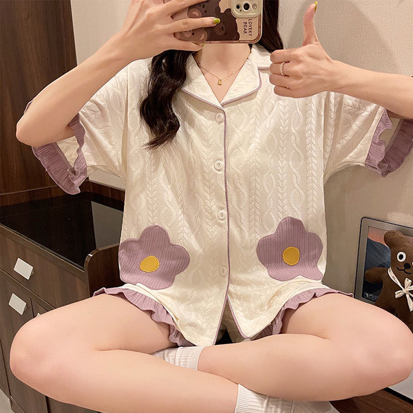 Ženska ljetna pidžama s vezom i 3/4 rukavima