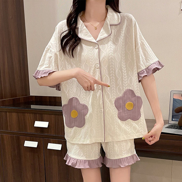 Ženska ljetna pidžama s vezom i 3/4 rukavima