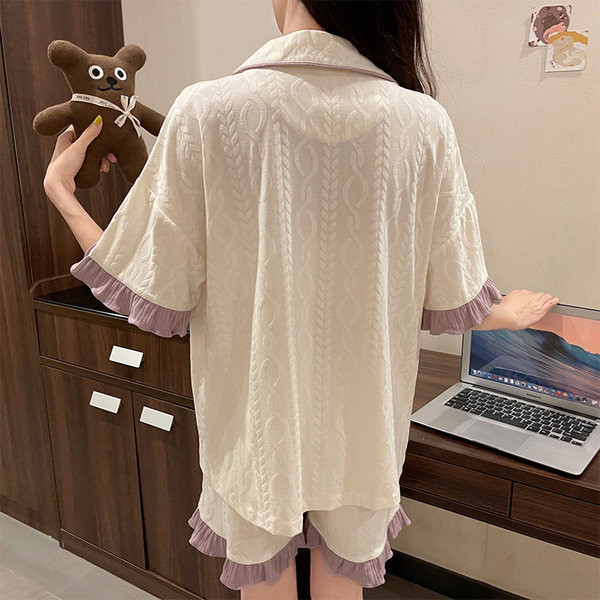 Ženska ljetna pidžama s vezom i 3/4 rukavima