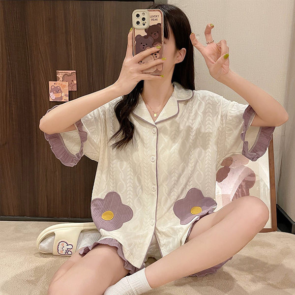 Ženska ljetna pidžama s vezom i 3/4 rukavima