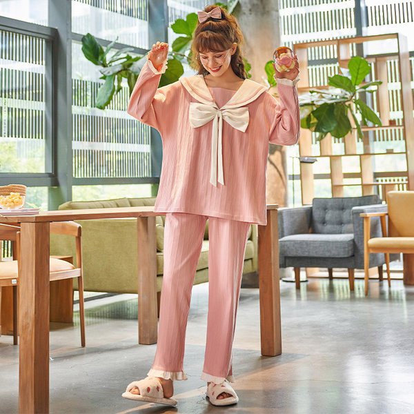 Pamučna pidžama s dugim rukavima i trakom